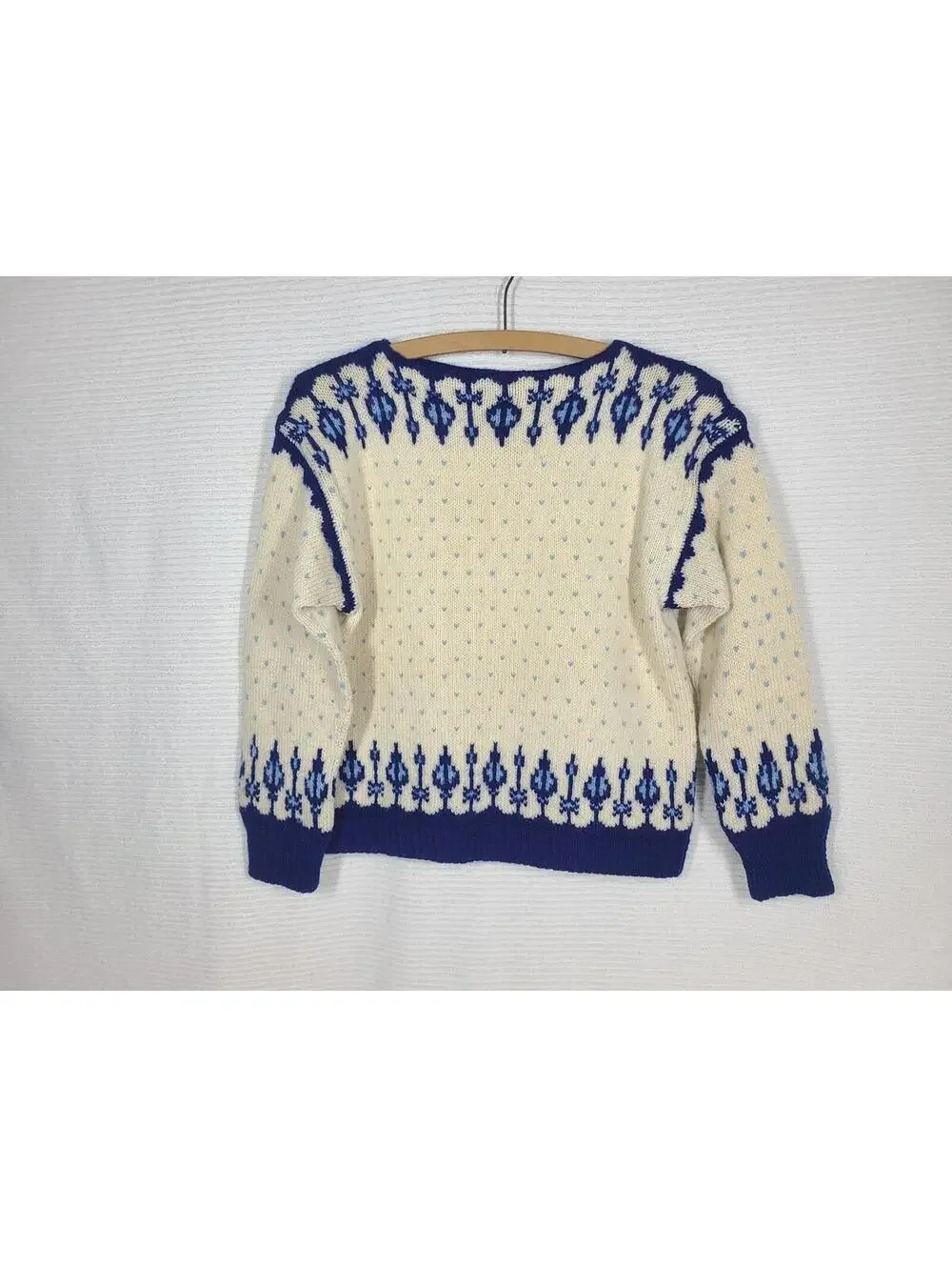 Vintage 60s Norwegian Knit Sweater Women's M Hand Knit Blue Drip Intarsia Norway - Picture 7 of 10